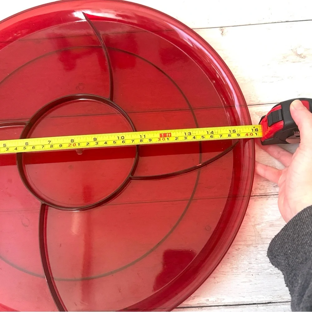 Red Divided Platter Charcuterie Board Circle Dish 16in  Holiday Party Serving
